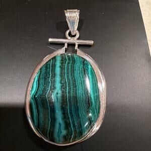Sterling Mexico Malachite Pendant Vintage 28.2g